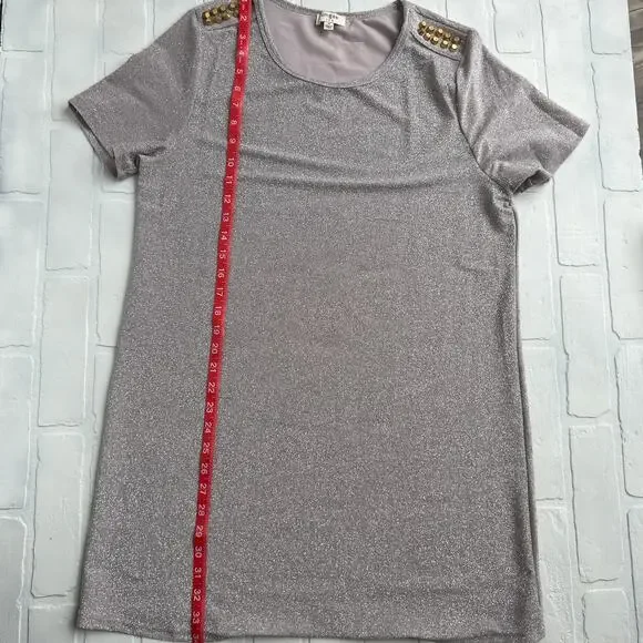 UMGEE Champagne Sparkle Short Sleeve Gold Stud Shirt Dress -sz M - Picture 3 of 6